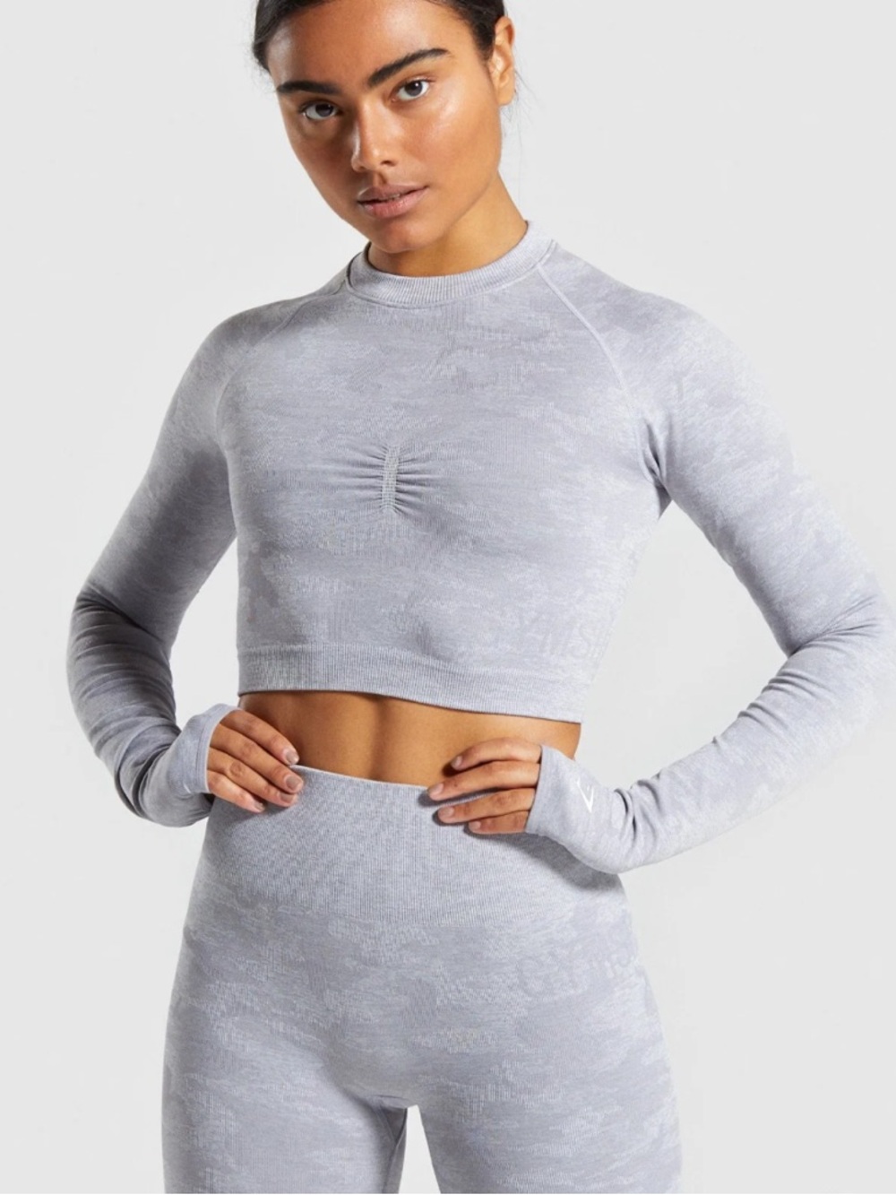 Gymshark Light Gray Seamless Long Sleeve Crop Top
